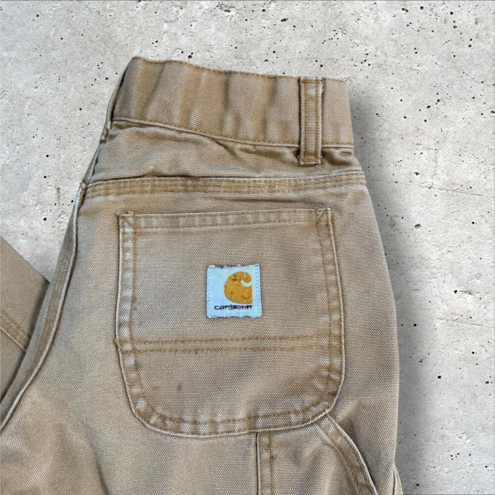 Carhartt Boys Youth Size 8 Carpenter Pants Canvas Duck Tan Brown Utility Jeans
